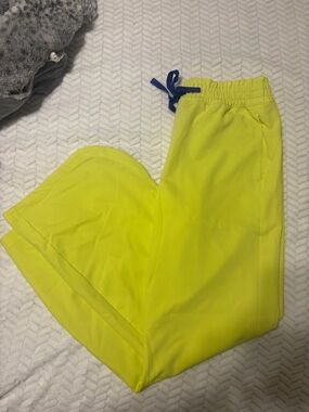 Figs Neon Yellow wide-leg Pants with Blue Drawstring